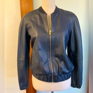 Tommy Hilfiger navy blue leather bomber jacket. Small